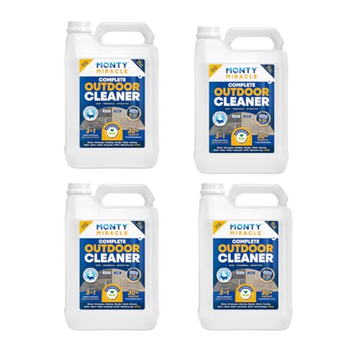 Monty Miracle® Outdoor Cleaner, 5 Litre. Clean & Rejuvenate your Patio, Decking, Fencing, Paths, Driveway, Render & More - Results in 6-10 Minutes! Slip Free (Offer for 4) option