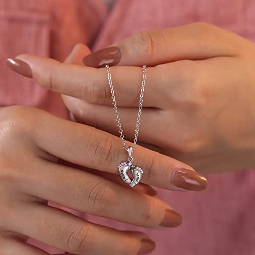 Personalized Mother Necklace with Birthstone 1-6 Names Custom Feet Pendant Necklace for Mom Customized Family Jewelry for Mothers Day4