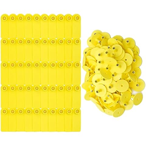 MINYULUA Blank Ear Tags 100 Pieces Blank Livestock Ear Tags Livestock Identification Animal Ear Tag for Animal Goat Sheep Cattle Cows Pigs Cattle Hog (Yellow) Cover