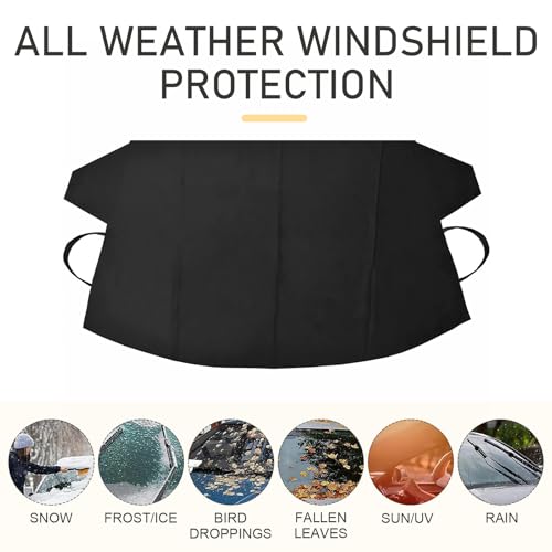 Image of Windshield Ice and Snow Cover, 600D Oxford Winter Waterproof Anti-Freeze Protective Cover, 75 inch x 42.2 inch Foldable Perfect Coverage Frost Cover, Universal for Cars Trucks (Black)