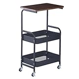 Mimoke Rollwagen mit 3 Ebenen – Aufbewahrungswagen mit Rollen – Trolley für Küche, Wohnzimmer, Bad oder Balkon – stabile Struktur, Pflegeleichte Oberfläche (Schwarz)
