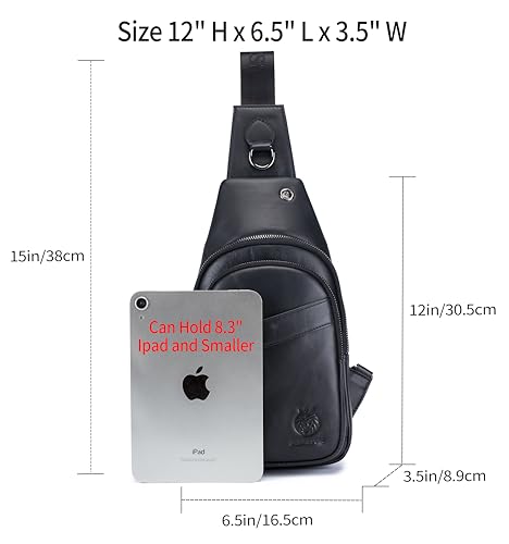Image of Genuine Leather Crossbody Bag for Men Casual Sling Chest Bag Men Sling Bags Man Bag Crossbody, Black