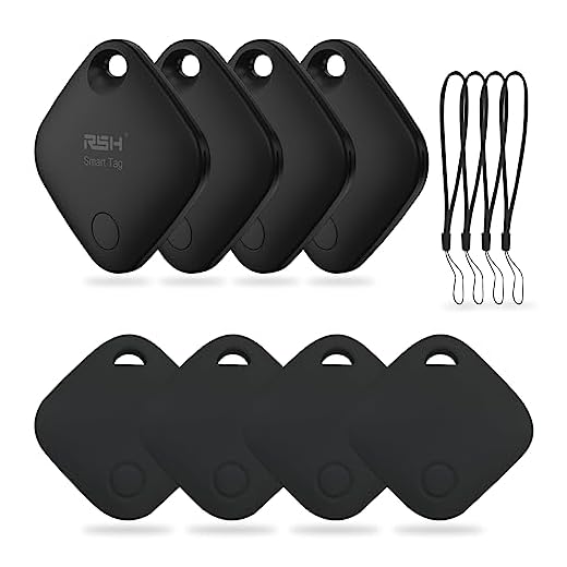 Key Finder Bluetooth Tracker for Luggage Works with Apple Find My Smart Tracker Locator for Suitcase, Bag, Backpack, Wallet, Replaceable Battery Smart tag Item Finder (4 Black Tags & Cases)
