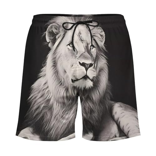 Black and White Liones Mens Swim Trunks with Quick-Drying Lining Beach Shorts for Outdoor Sports3