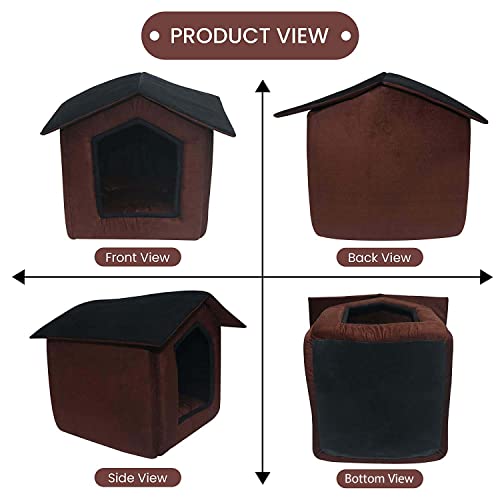 Image of Mellifluous Toy Breed Dogs and Cat Foldable House /Hut Length 45 cm Width 48 cm Height 53 cm (M, Brown-Black)