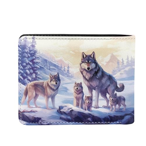 Image of Coldinair Wolf Family Boys Wallet for Kids and Teenager,Stellar Small RFID Bifold Wallets Bi-fold PU Leather Wallet Credit Id Card Cash Holder for Teen Boys
