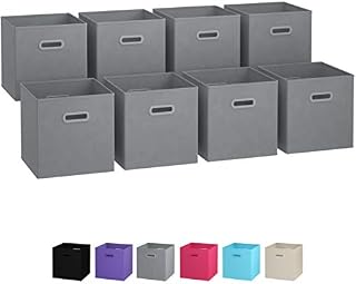 Royexe Storage Cubes - Set of 8 Storage Baskets | Collapsible Fabric Storage Box Features Dual Reinforced Plastic Handles | Cube Storage Bins | Foldable Storage Box and Toy Basket [Grey]