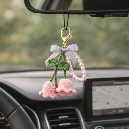Image of Handmade Crochet Cherry Keychain for Girls & Women, Cute Pink Fruit Key Ring, Knitted Bag Charm for Purse, Backpack & Car Keys, Soft Yarn Handmade Gift, Aesthetic Accessory