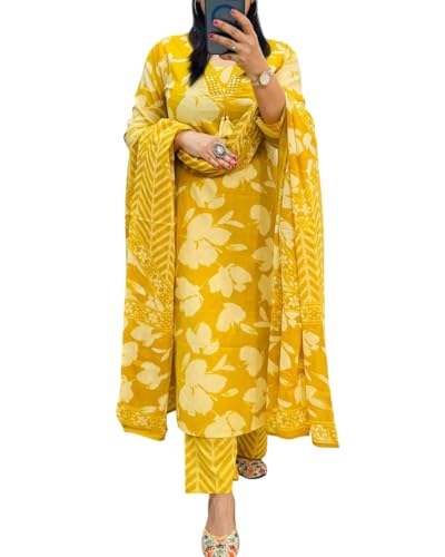 Image of Rangnavi Women's Floral Printed Stright Kurta with Pant & Dupatta Set | Ethnic set | Kurta set