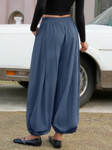 Image of Fisoew Womens Wide Leg Balloon Pants Casual Barrel Elastic Waist Pleated Baggy Workout Sweat Pants with Pockets
