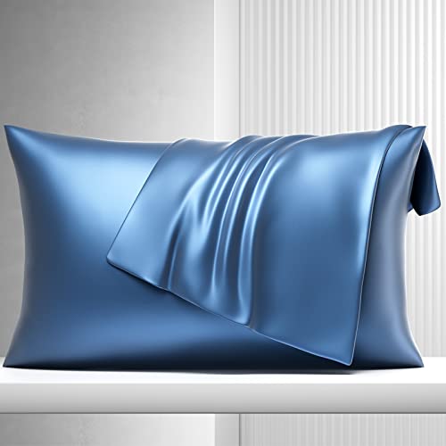 SAKIAO 25 Momme Seidenkissenbezug, 2er-Pack, Seidenkissenbezug für Haar und Haut, King-Size-Kissenbezüge, 2er-Set, 100% Maulbeerseide, Kissenbezug mit Reißverschluss (King-2, Marineblau)