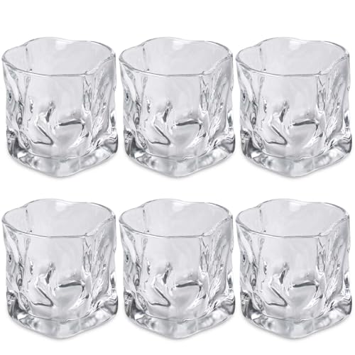 Behogan Lot de 6 Gobelets en Verre : 200ml Verres à Whisky en Cristal Irréguliers Verres Tumbler Verres Longdrink Verres à Café Glacé Verres à Cocktail...