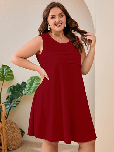 Image of AusLook Plus Size Womens Summer Dresses 2025 V Neck Sleeveless Sundresses with Pockets Beach Vacation Clothes