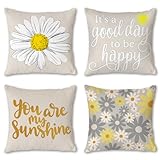Hexagram Outdoor Pillow Covers 18x18, DecorativeYellow Throw Pillows Set of 4, Yellow Grey Floral Sunshine Indoor Outdoor for Couch Sofa Farmhouse Decor
