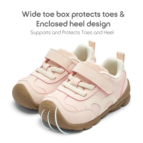 Image of Balabala Girls Boys Toddler Sneakers Wide Toe Box Walking Shoes | Unisex Kids Sneakers with hook-and-loop straps, non-slip soles, soft heel cushion, and flexible support for play
