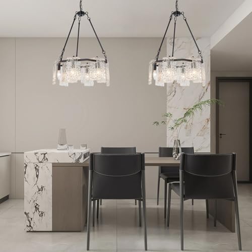 DWLGIGH Modern Crystal Chandeliers,17.7" Luxury Water Ripple Glass Drum Chandelier，6-Light Farmhouse Hexagon Hanging Pendant Ceiling Light Fixture for Dining Room,Kitchen Island,Entryway,Foyer,Bedroom by DWLGIGH - Image 6