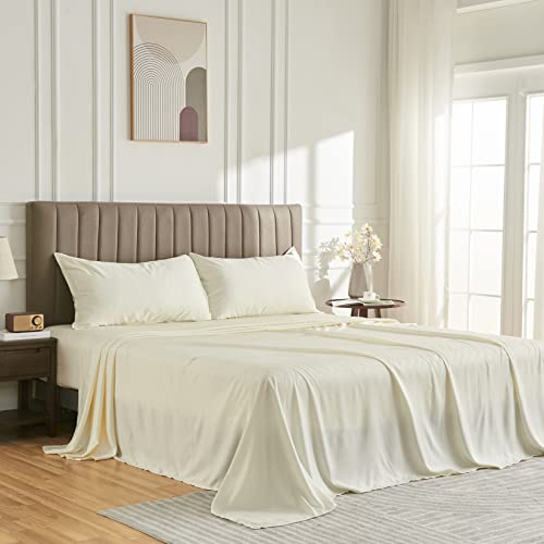 Vasroy Hotel Bedding Sheet & Pillowcase Set Direct 100% Bamboo Sheets King Size Cooling 4-Piece Bedding Sheet Sets 16" Deep Pocket Beige #TOP1
