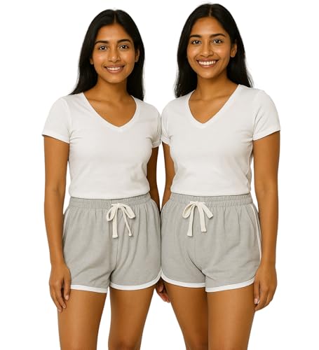 Image of Hangout Hub Women's Cotton Shorts | Boxer Half Pant with Sporty Stripe | Elastic Waist | Hypoallergenic Breathable Fabric | Sweat Absorbent Material | Gym Exercise Yoga Lounge Run Wear (Multi Color)