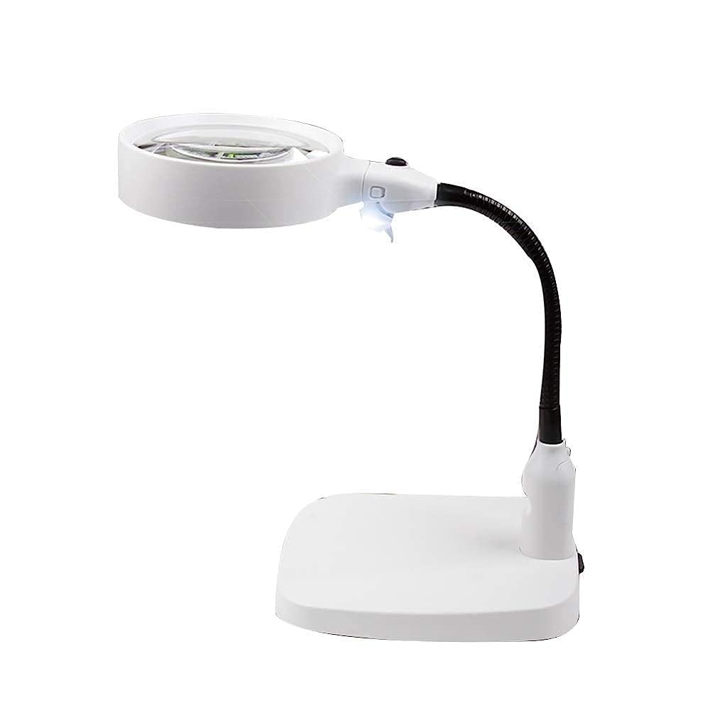 asdchZen Desktop Illuminated Magnifier 10X Magnification Led Reading Glass For Reading Checking Hobbies And Crafts Magnifier/White