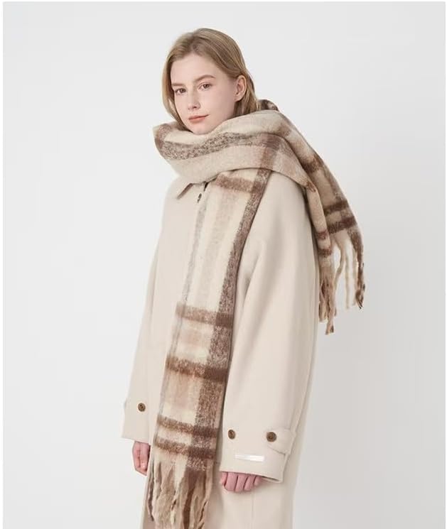 Womens Large Chunky Color Block Tassel Scarf Oversized Thick Scarves Long Shawl Fashion Winter Warm Blanket Scarf - Image 2