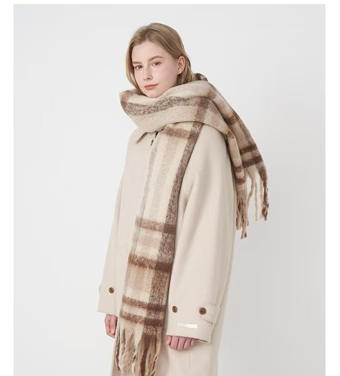 Womens Large Chunky Color Block Tassel Scarf Oversized Thick Scarves Long Shawl Fashion Winter Warm Blanket Scarf2