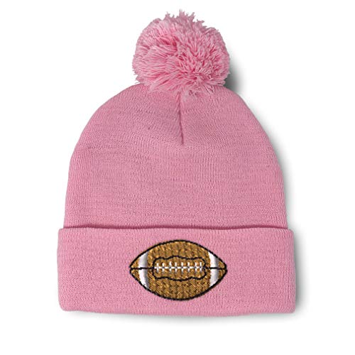 Pom Pom Beanies for Women Football Sports Embroidery Skull Cap Clasic Football Embroidery Football Winter Hats for Men Acrylic 1 Size Soft Pink Design Only