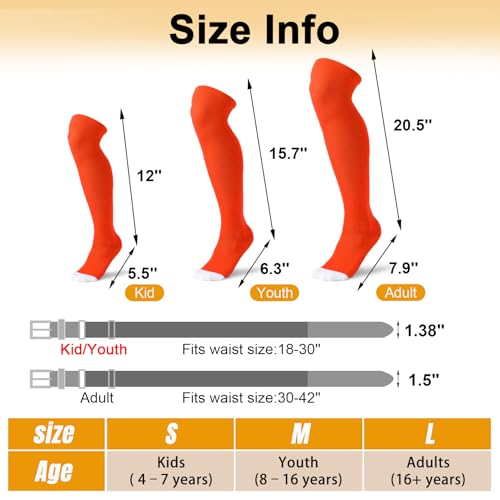 Image of XZQTIVE Baseball Socks and Belt Combo,Over the Knee Softball Socks and Belt,Knee High Football Socks for Kids Youth Adults