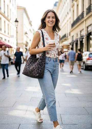 Image of Leopard Tote Bag for Women Cheetah Purse Vintage Hobo Bag Large Capacity Work Tote Bag