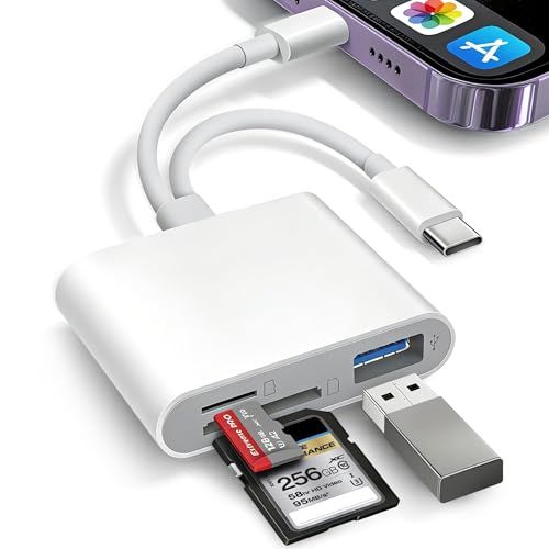 SD Card Reader for iPhone iPad USB-C & Lightening Dual Port Memory Card Reader USB 3.0 High-Speed Transfer No App or Driver Required Camera Adapter Supports SD/Micro SD/SDHC/SDXC/MMC