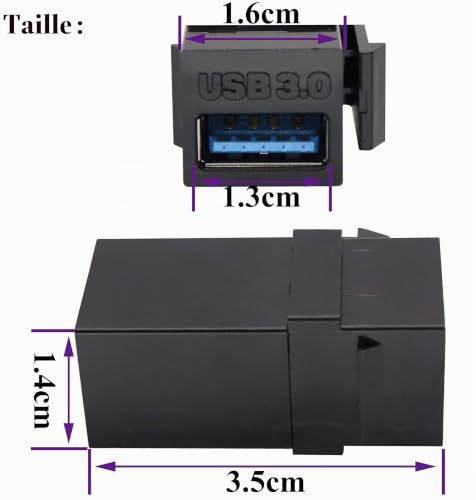 AAOTOKK USB 3.0 A Keystone Adaptateur USB 3.0 A Femelle à Femelle Keystone Jack Insert Socket Connecteur Adaptateur pour Plaque Murale Panneau de Sortie(Noir/5 Pack) – vue 2