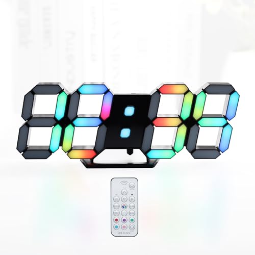 KOSUMOSU 多色デジタル時計 7色LED時計 明るさ調整可能 RGB壁掛け 9.7インチ リモコン付き 時間表示(12/24時間)/日付/温度(℃/℉) アラーム機能