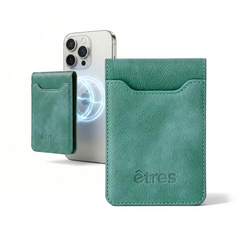 Porte-cartes pour MagSafe vert d'eau en cuir végétalien RFID pour iPhone