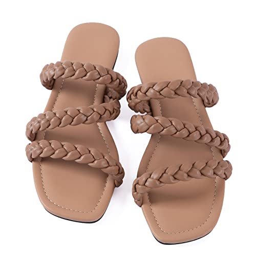 Image of Mtzyoa Women's Strappy Flat Sandals with Toe Ring | Lightweight Walking Slides | Summer Beach Wedding Shoes | Black | Casual Dressy Vacation
