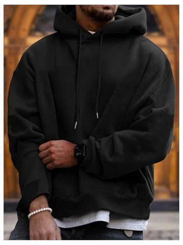 Verdusa Men's Drawstring Hoodies Long Sleeve Drop Shoulder Loose Hooded Sweatshirt2