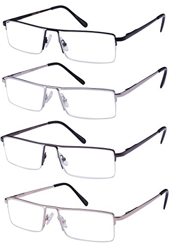 Edge I-Wear Half Frame Rectangular Metal Readers With Spring Hinge 25058S-325-1 (Mblk) #TOP2
