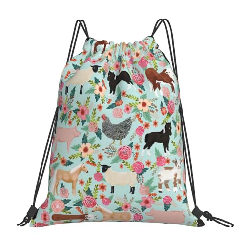 Saco De Gimnasio Impresión De Animales De Granja Mochila Estanca Gymsack Deportes Daypack para Adultos, Colegio, Playa, 36X42Cm