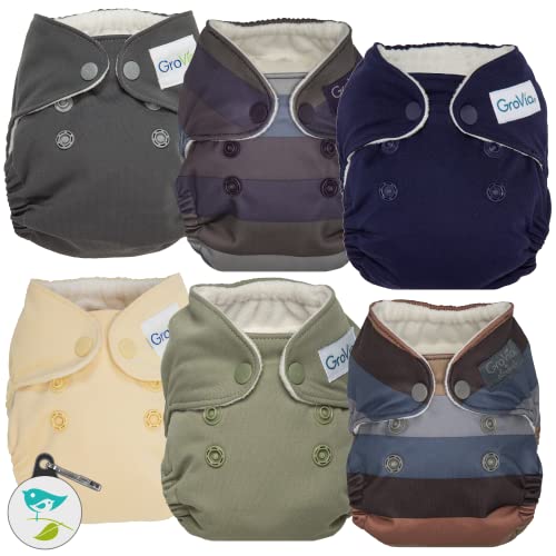 Image of GroVia Newborn All in One Snap Reusable Cloth Diaper (AIO) - 6 Pack (Color Mix 5)