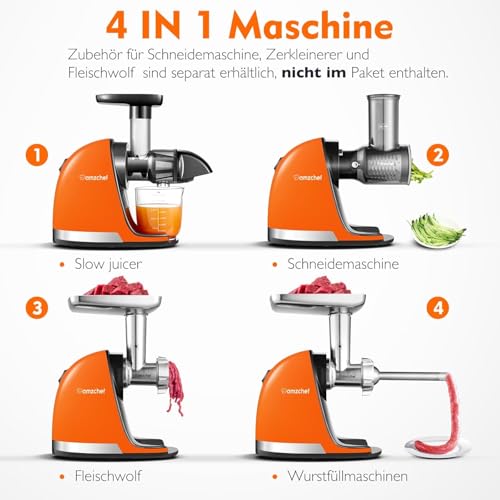 Image of AMZCHEF Juice Extractor - Fruit and Vegetable Juice Extractor - BPA Free Cold Juicer with 2 Cups and Brush - Reverse Chew Function to Prevent Blocks - Bright Orange