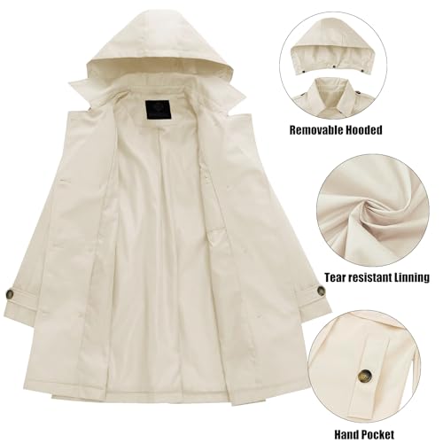 Image of Womens Trench Coat Double-Breasted Long windbreak Belted Slim Outerwear Coat with Detachable Hood S-2XL