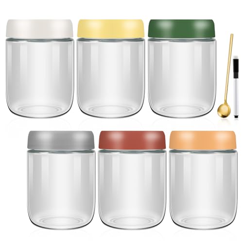 Alitree 6 Pezzi Barattoli Vetro con Coperchio, 500 ml Overnight Oats Jars, Barattoli di Vetro Cucina, per Freschezza e Conservazione di Fiocchi d'Avena, Insalate, Marmellate, Yogurt, Sottaceti