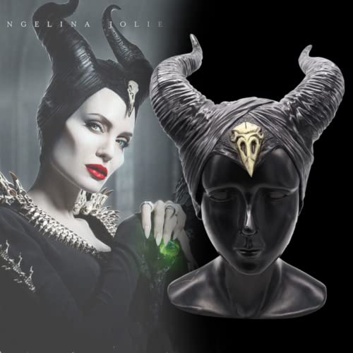 Tibroni Halloween Horns Cuernos Malefica de Látex Negro, Disfraz Malefica Mujer, Demonio Cuernos, Evil Queen Maléficent Disfraz Cosplay Sombrero, Unisex