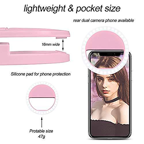 Umsky Selfie Ring Light,Universal Phone Selfie Ring Light,Portable Led Selfie Light Ring Lights For Android/Iphone, Led Ring Light, Rechargeable Brightness Portable Selfie Light Ring (Pink) #TOP1