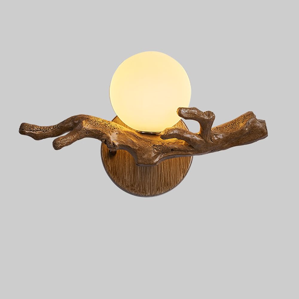SXECAEPS Wall Sconces Farmhouse Wood Mid Century Modern Fixture White Milk Shade Black Antique Lamp for Bedroom Bedside Living Room Hardwired