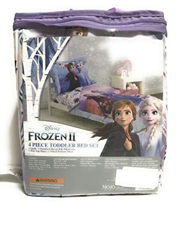 Disney Frozen 2 - Magical Journey - Lavender, Plum And White 4 Piece Toddler Bed Set With Comforter, Fitted Bottom Sheet, Flat Top Sheet, Reversible Pillowcase #TOP21