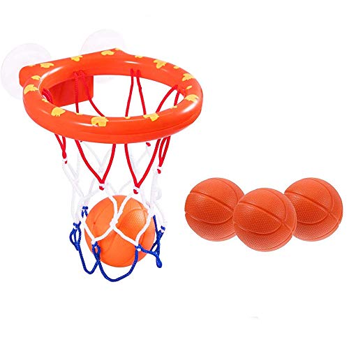 gotyou Giochi per Il Bagnetto,Giocattoli da Piscina Set,Canestro Basket e 3 Palline con Forte Ventosa,Si Attacca a Qualsiasi Superficie Piana Liscia,Giocattoli da Bagno per Bambini e Neonati Regalo