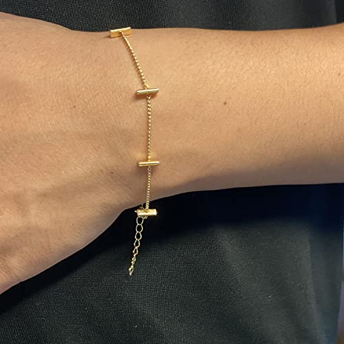 Image of Womens Dainty Gold Chain Bracelet,Simple Layered Chain Bracelets,Beaded Turquoise Bracelet,Charm Crystal Bar,Heart,Karma,Triangle,Pearl Bracelets for Women
