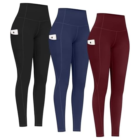 PHISOCKAT 3 Pack High Waist Yoga Pants with Pockets, Tummy Control Leggings, Workout 4 Way Stretch Yoga Leggings Cover