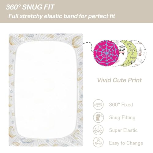 Image of CaTaKu Clouds Moon Stars Mini Crib Sheets for Girls Boys Baby Mattress Sheets Fitted, Soft Toddler Nursery Bed Sheets Neutral 28 inchx 52 inch
