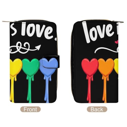 PU Leather Wallet with 12 Card Slots, Women Men Portable Wallets Multi-Functional Purse for Work, Travel, LGBT Pride Rainbow Heart Love Is Love Elegant Large Capacity Wallet3