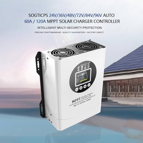 Controlador de carga solar MPPT 60A con entrada de 230V y regulador solar automático de 48V 96V 3